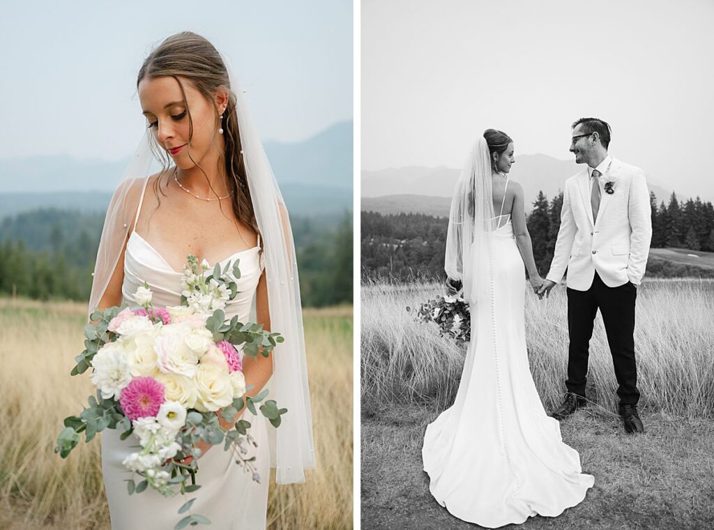 The Club at Snoqualmie Ridge wedding couple portraits on golf course