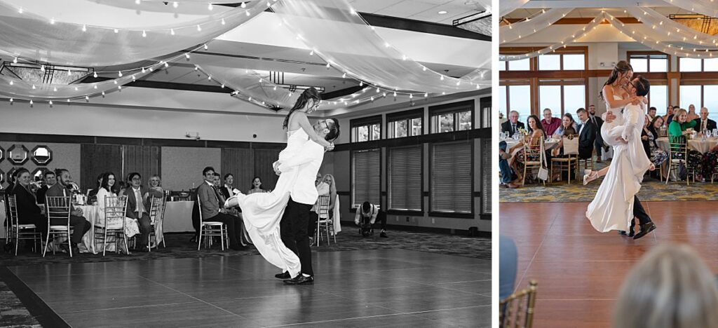The Club at Snoqualmie Ridge indoor wedding reception bride and groom first dance