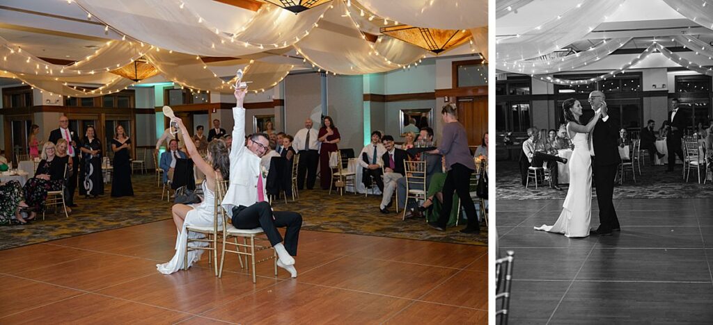 The Club at Snoqualmie Ridge indoor wedding reception shoe game and first dances