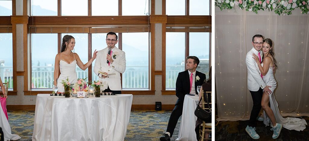 The Club at Snoqualmie Ridge indoor wedding reception bride and groom 
