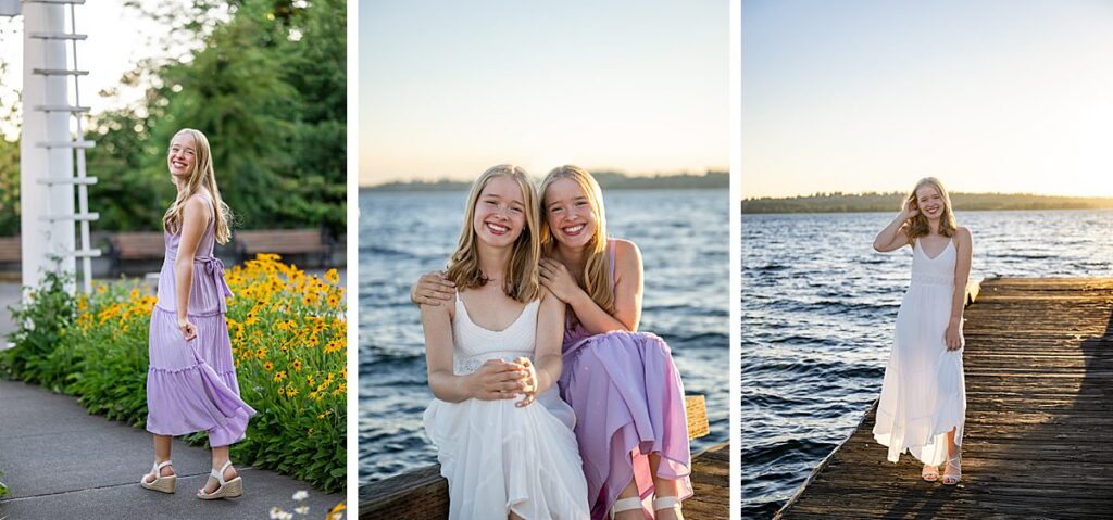 kirkland high school senior twin sisters at waterfront park