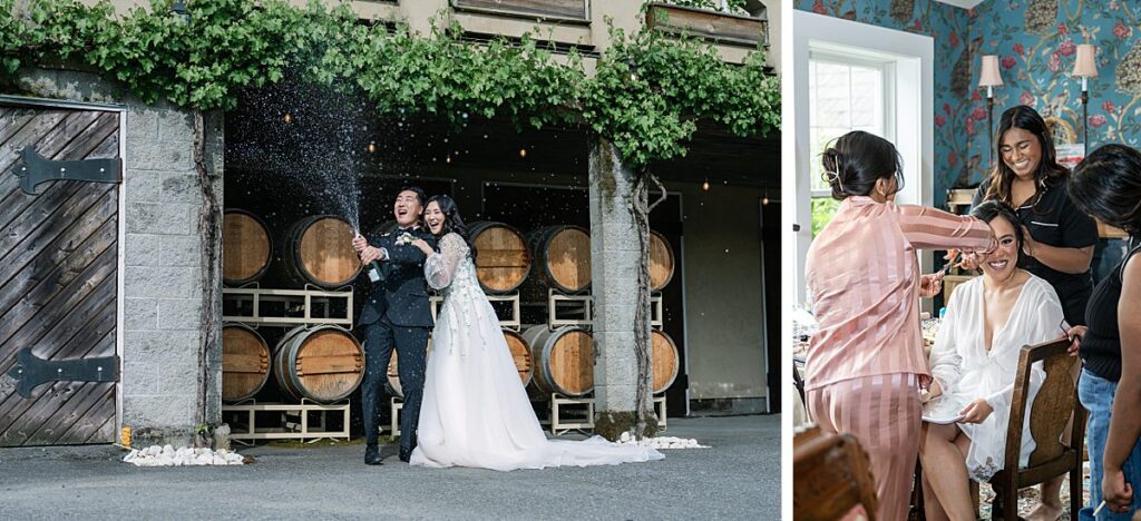 getting ready and champagne pop wedding moments chateau lill