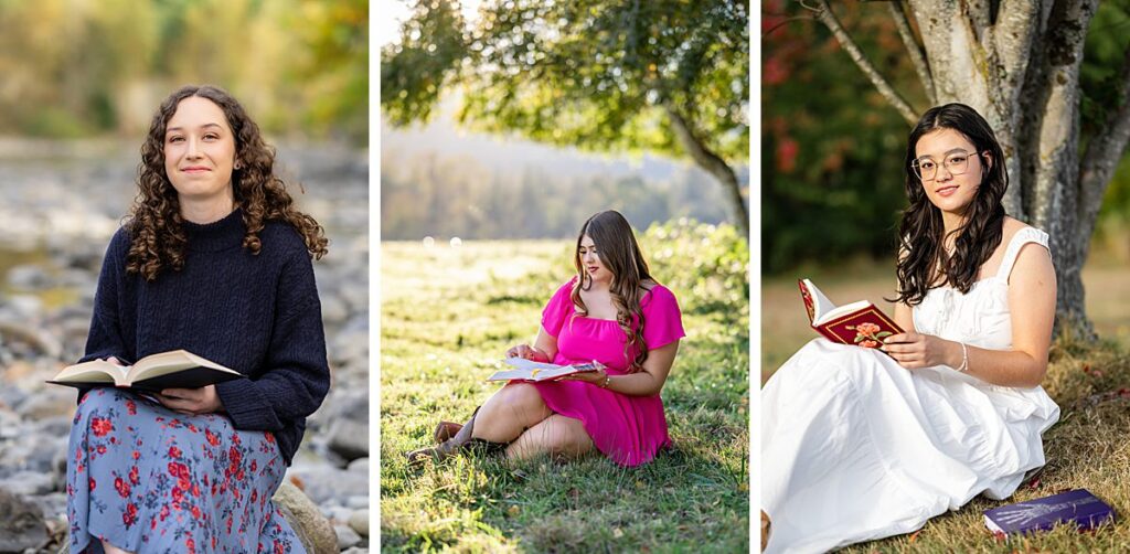 books as a prop in high school senior girl photos