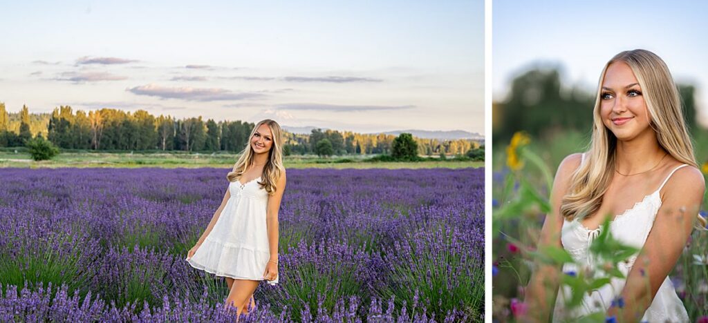 Issaquah high school senior white dress lavender farm