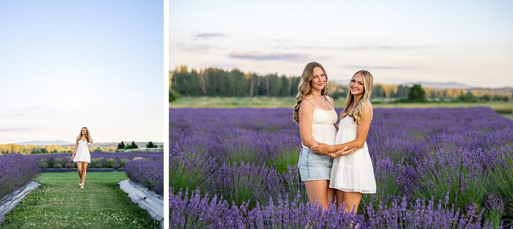 Issaquah high school senior and sister white dress lavender farm