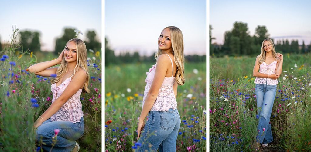 Issaquah high school senior in wildflower field