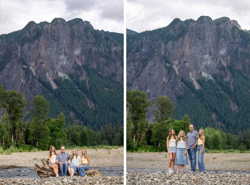 Issaquah high school senior and family at mountain river summer