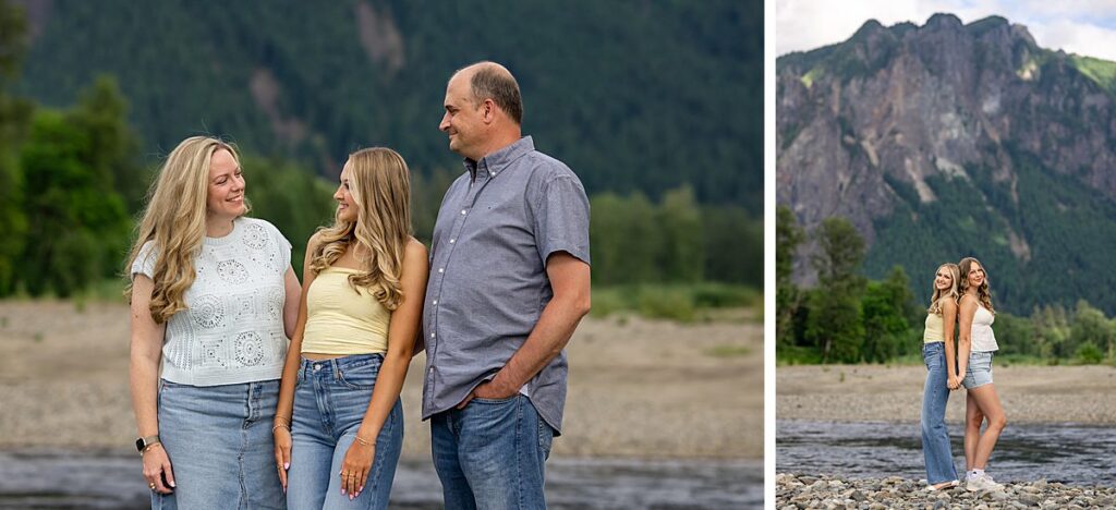 Issaquah high school senior and family at mountain river summer