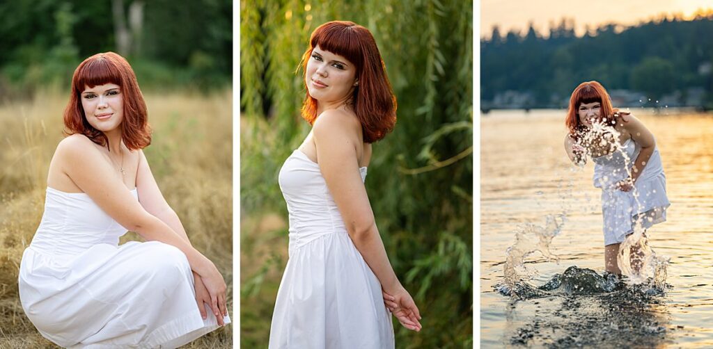 kirkland senior girl in white dress at sunset