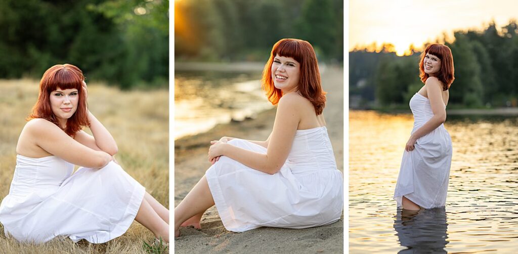 kirkland senior girl in white dress at sunset