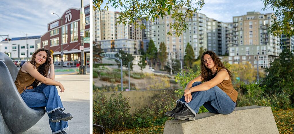 Seattle waterfront and sculpture park senior girl