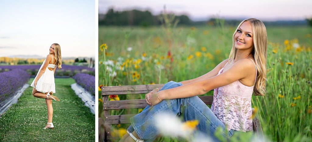 Issaquah high school senior white dress lavender farm and wildflowers