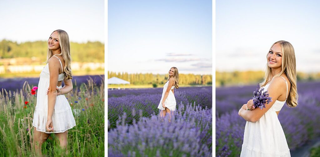 Issaquah high school senior white dress lavender farm