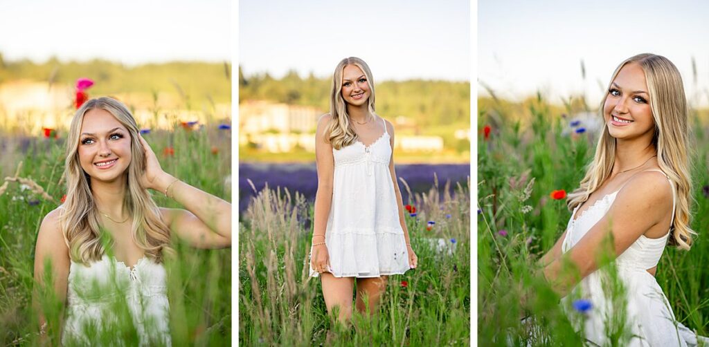 Issaquah high school senior white dress lavender farm
