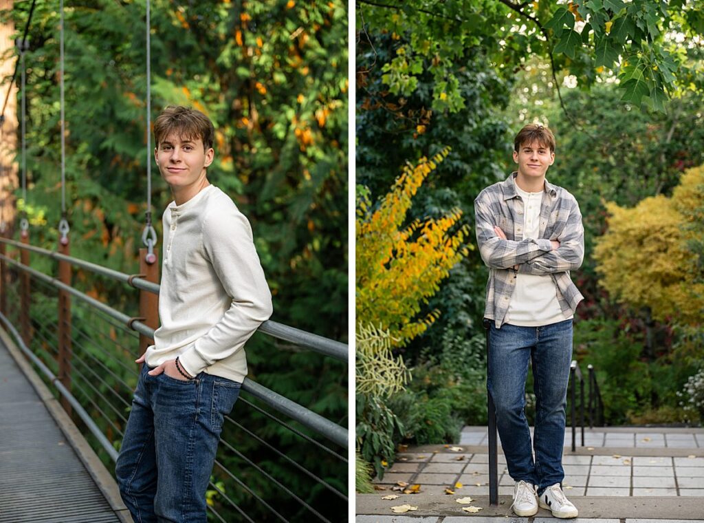 bellevue botanical garden high school senior boy poses