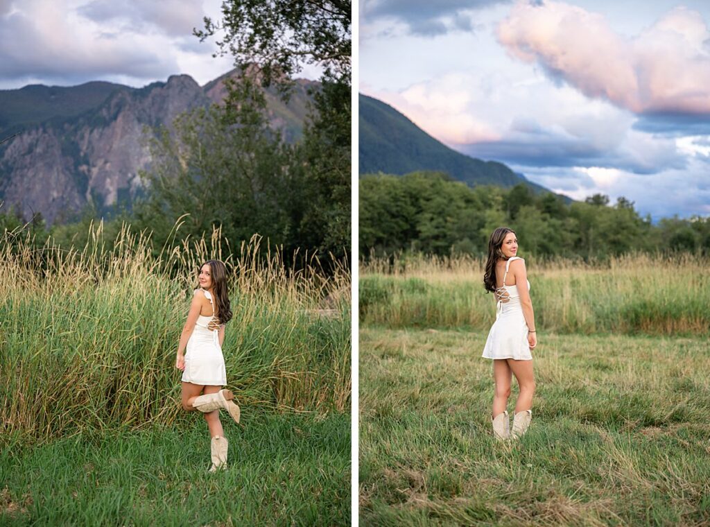 mount si view senior pictures in open field