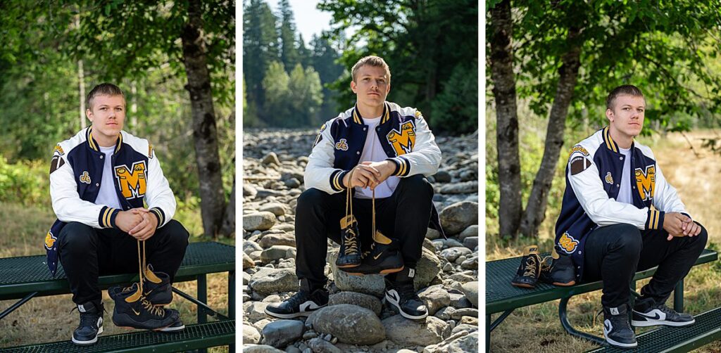 north bend senior boy wrestling shoes and varsity jacket