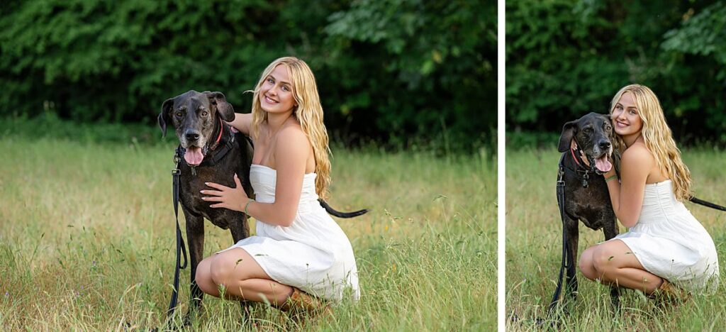 washington high school senior girl with big dog at park