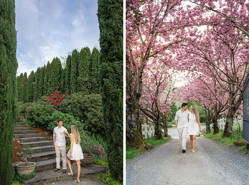 chateau lill cherry blossom engagement couple spring