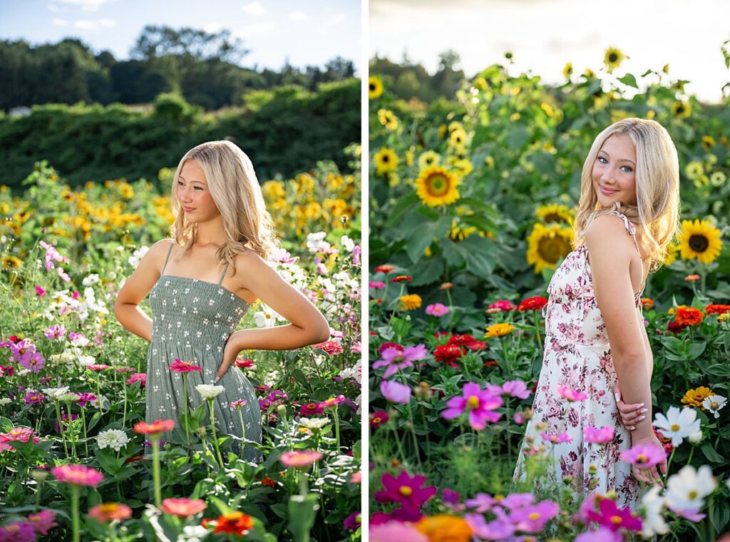 high school senior girl in flower fields