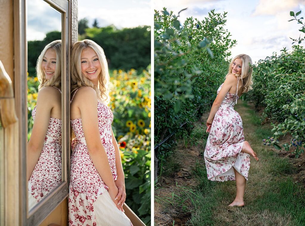 high school senior girl pink floral dress