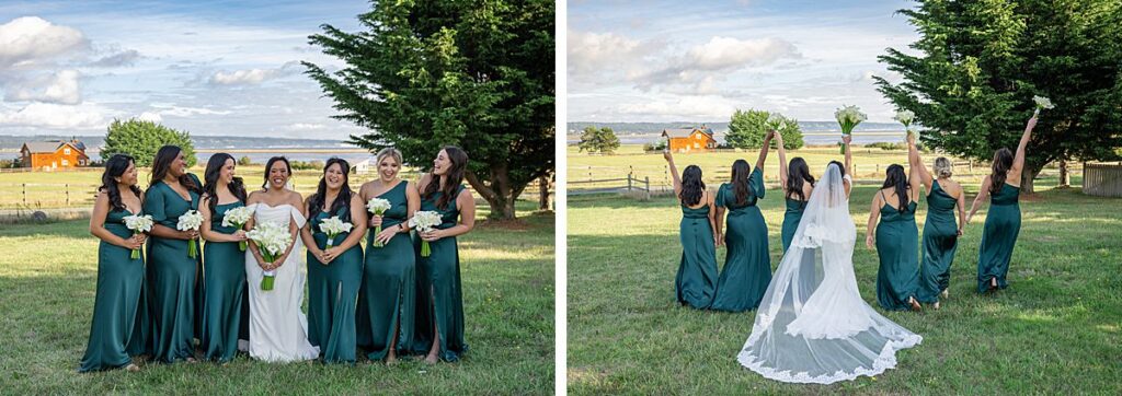 bride and bridesmaids on whidbey island wedding