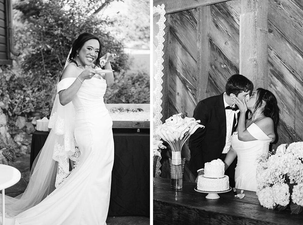 black and white images of bride and groom at washington island venue