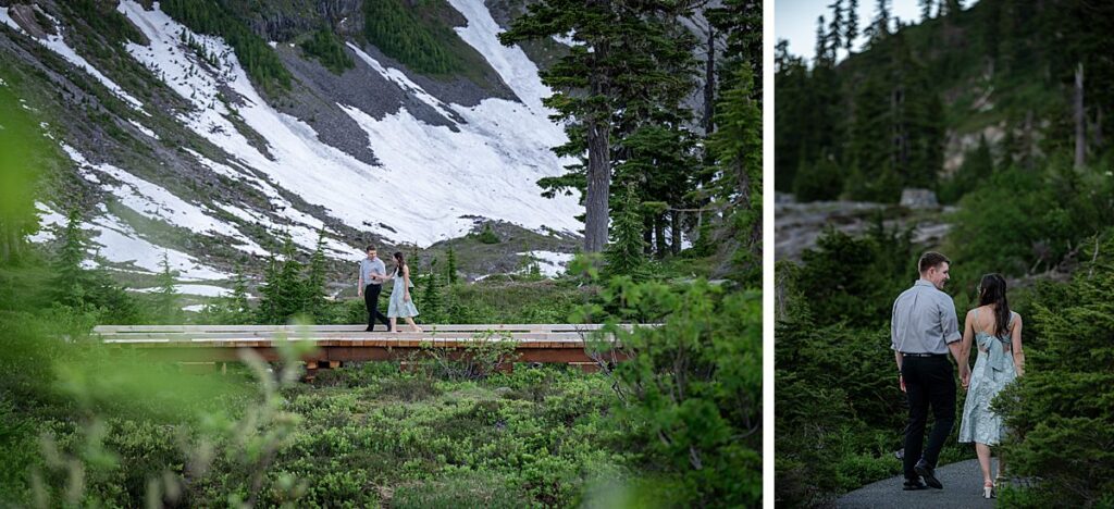 mt baker engagement walking holding hands