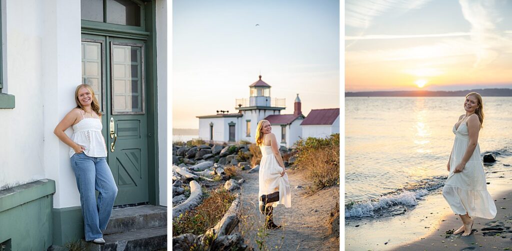 sunset seattle beach senior girl