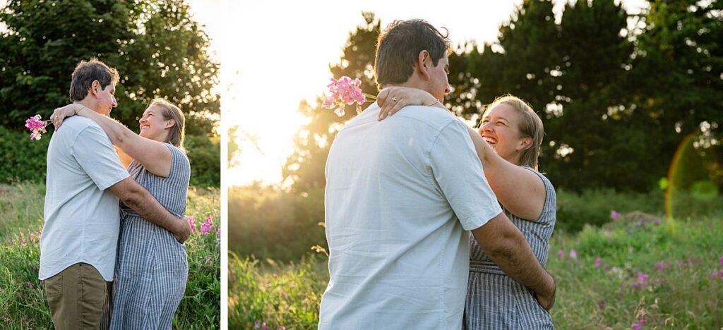 discovery park seattle park sunset engagement summer with sweet peas