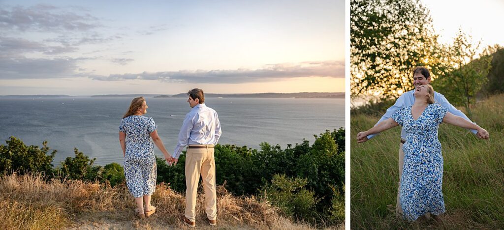 discovery park seattle park sunset engagement summer water views