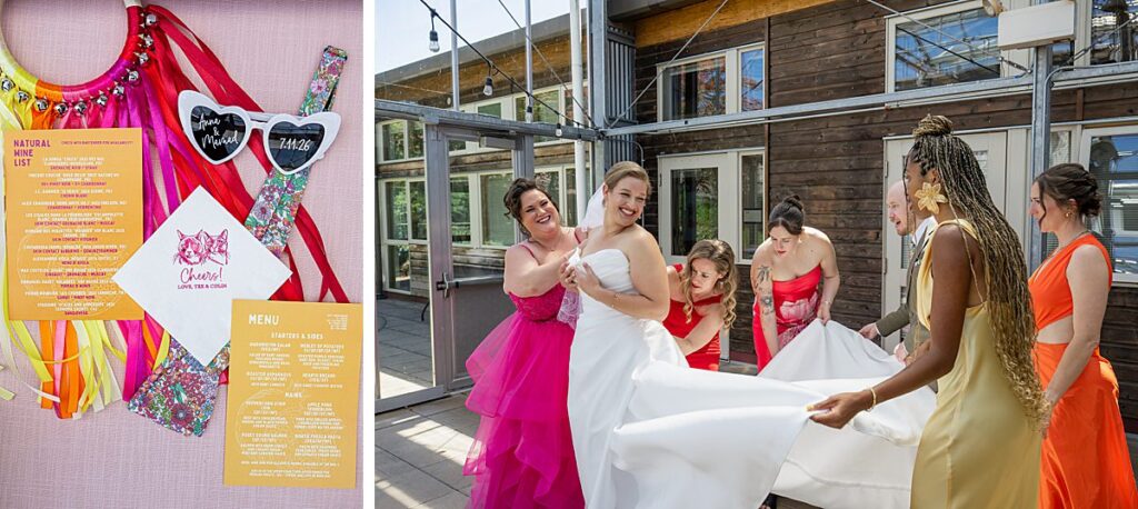 uw center for urban horticulture bride getting ready with bridesmaids