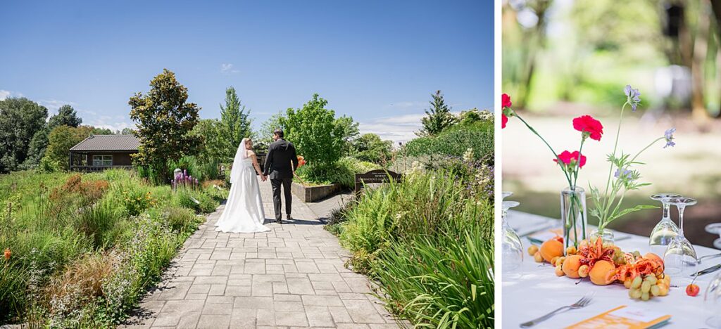 uw center for urban horticulture wedding bride and groom in garden